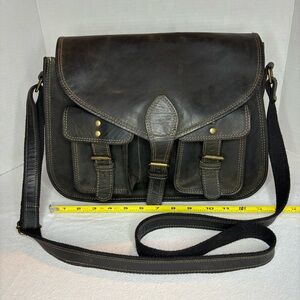 Komalc Black Distressed Leather Briefcase Messenger Bag Shoulder Strap. READ